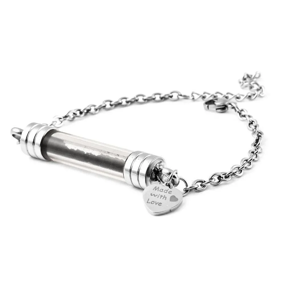 Shungite and Glass Bottle, Heart Charm Bracelet in Stainless Steel
